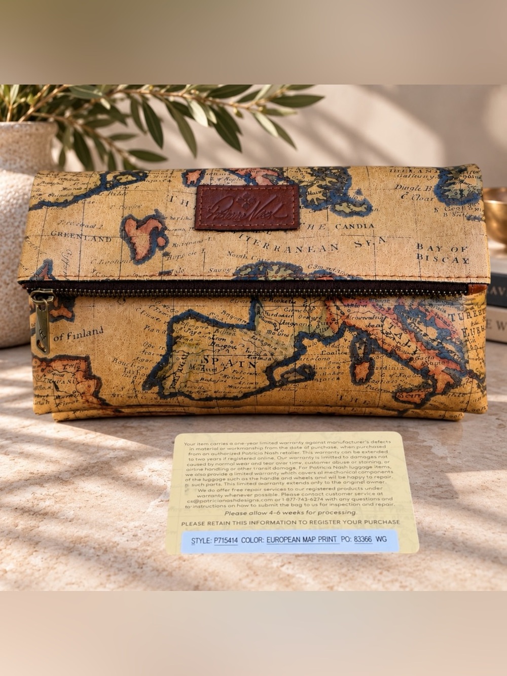 Patricia Nash Valerie European Map Fold-Over Wristlet Clutch with Care Card NWOT